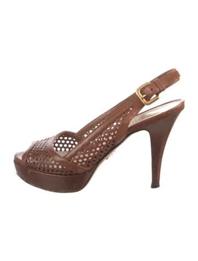 Pre-owned Prada Leather Slingback Pumps In Brown