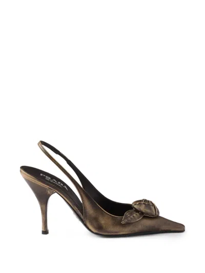 Prada Leather Slingback Pumps In Brown