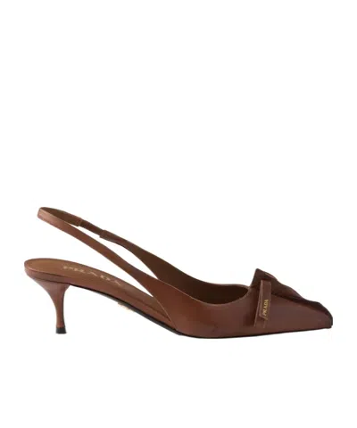 Prada Leather Slingback Pumps In Brown