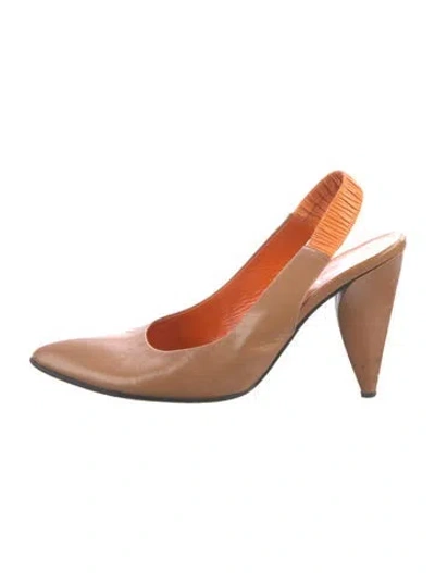 Pre-owned Prada Leather Slingback Pumps In Brown