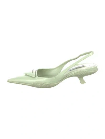 Pre-owned Prada Leather Slingback Pumps In Green