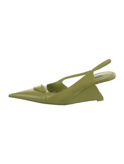 Pre-owned Prada Leather Slingback Pumps In Green