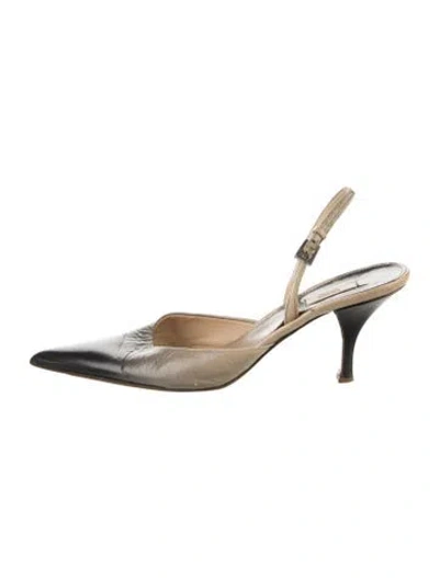 Pre-owned Prada Leather Slingback Pumps In Neutral