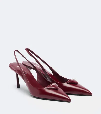 Prada Slingback Pumps In Leather With Brushed Finish In Brown
