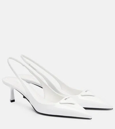 Prada Logo Detailed Slingback Pumps In White