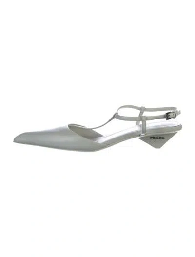 Pre-owned Prada Leather Slingback Pumps In White