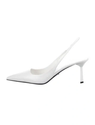 Pre-owned Prada Leather Slingback Pumps In White