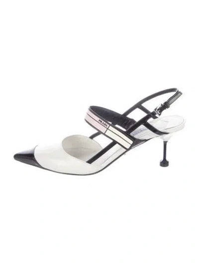 Pre-owned Prada Leather Slingback Pumps In White