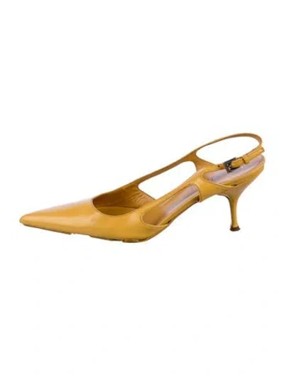 Pre-owned Prada Leather Slingback Pumps In Yellow