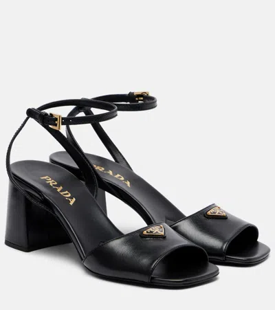 Prada Leather Slingback Sandals In Black