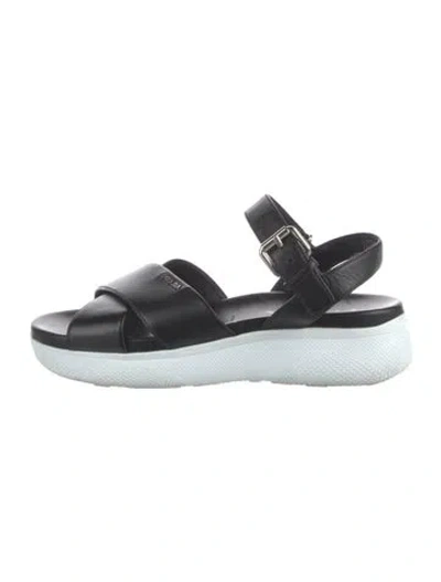 Pre-owned Prada Leather Slingback Sandals In Black