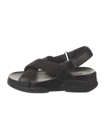 Pre-owned Prada Leather Slingback Sandals In Black