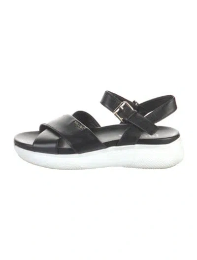 Pre-owned Prada Leather Slingback Sandals In Black