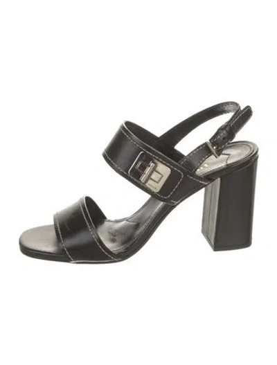 Pre-owned Prada Leather Slingback Sandals In Black