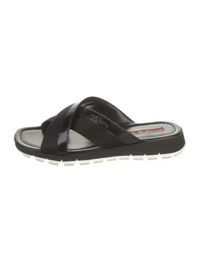 Pre-owned Prada Leather Slingback Sandals In Black