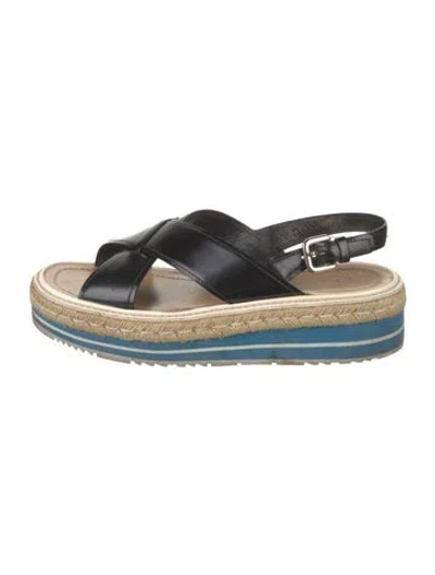 Pre-owned Prada Leather Slingback Sandals In Black
