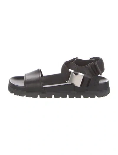Pre-owned Prada Leather Slingback Sandals In Black