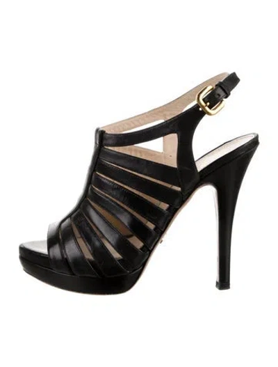 Pre-owned Prada Leather Slingback Sandals In Black