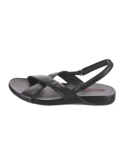 Pre-owned Prada Leather Slingback Sandals In Black