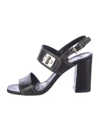 Pre-owned Prada Leather Slingback Sandals In Black