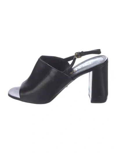 Pre-owned Prada Leather Slingback Sandals In Black