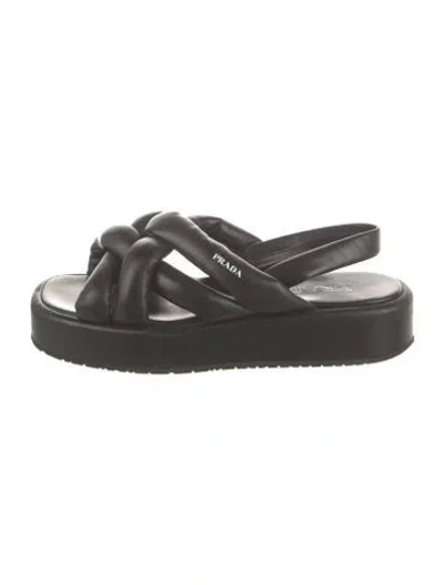 Pre-owned Prada Leather Slingback Sandals In Black