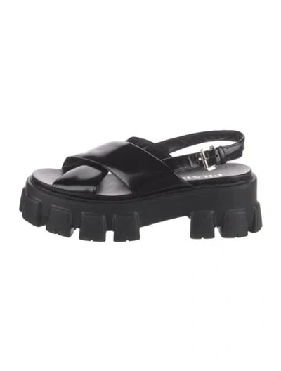 Pre-owned Prada Leather Slingback Sandals In Black