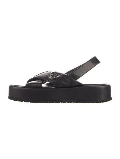 Pre-owned Prada Leather Slingback Sandals In Black