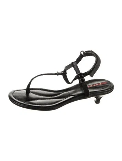 Pre-owned Prada Leather Slingback Sandals In Black