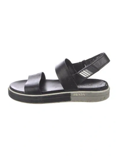 Pre-owned Prada Leather Slingback Sandals In Black
