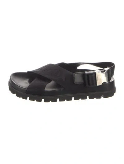 Pre-owned Prada Leather Slingback Sandals In Black
