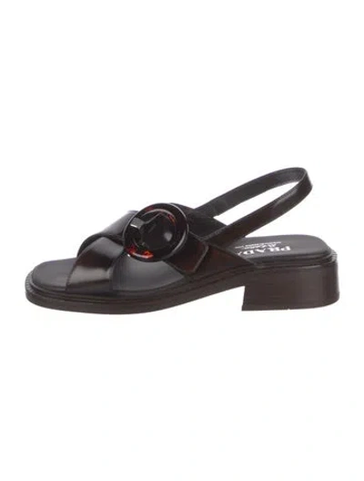 Pre-owned Prada Leather Slingback Sandals In Black