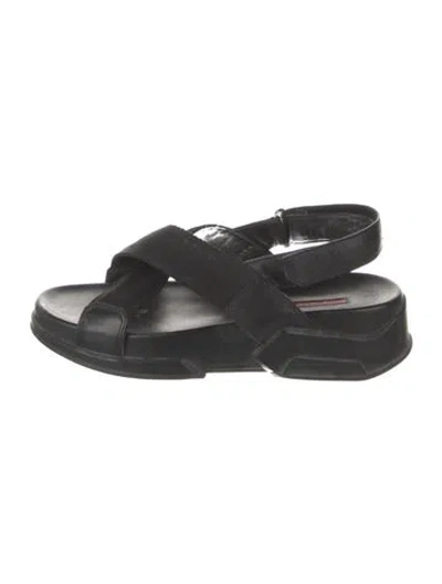 Pre-owned Prada Leather Slingback Sandals In Black