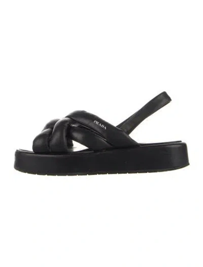Pre-owned Prada Leather Slingback Sandals In Black