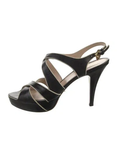 Pre-owned Prada Leather Slingback Sandals In Black