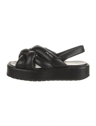 Pre-owned Prada Leather Slingback Sandals In Black