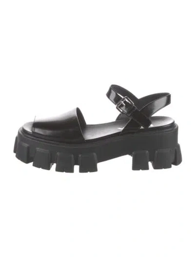 Pre-owned Prada Leather Slingback Sandals In Black