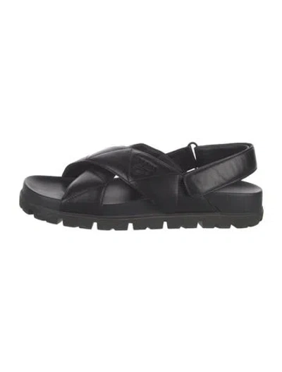Pre-owned Prada Leather Slingback Sandals In Black
