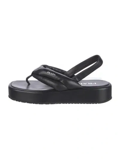 Pre-owned Prada Leather Slingback Sandals In Black