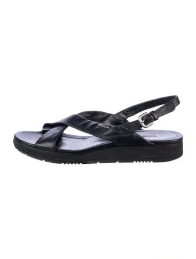 Pre-owned Prada Leather Slingback Sandals In Black