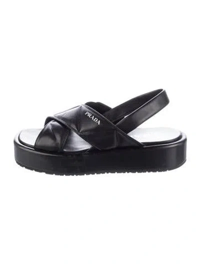 Pre-owned Prada Leather Slingback Sandals In Black