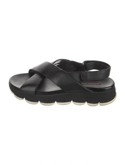 Pre-owned Prada Leather Slingback Sandals In Black