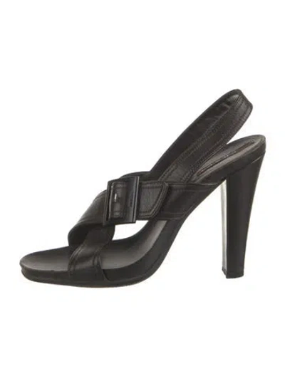 Pre-owned Prada Leather Slingback Sandals In Black