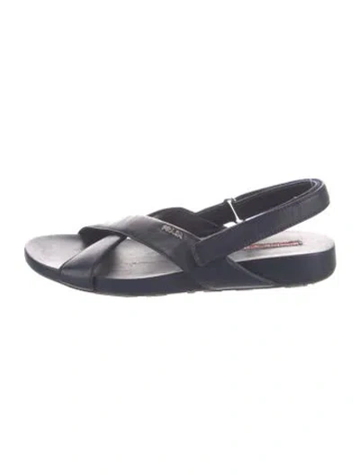 Pre-owned Prada Leather Slingback Sandals In Blue