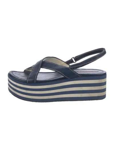 Pre-owned Prada Leather Slingback Sandals In Blue