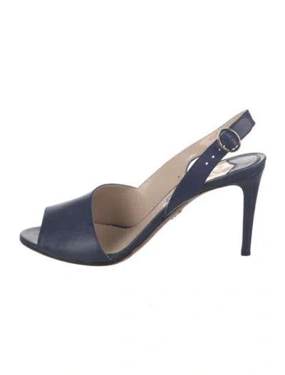 Pre-owned Prada Leather Slingback Sandals In Blue