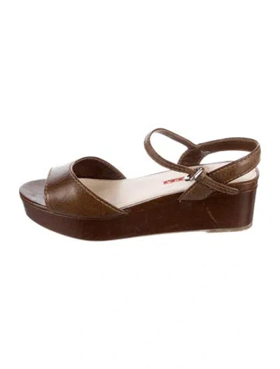 Pre-owned Prada Leather Slingback Sandals In Brown