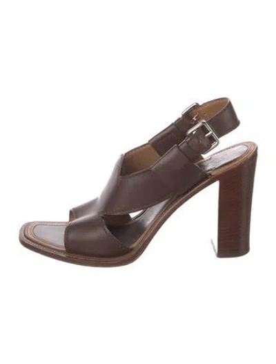 Pre-owned Prada Leather Slingback Sandals In Brown