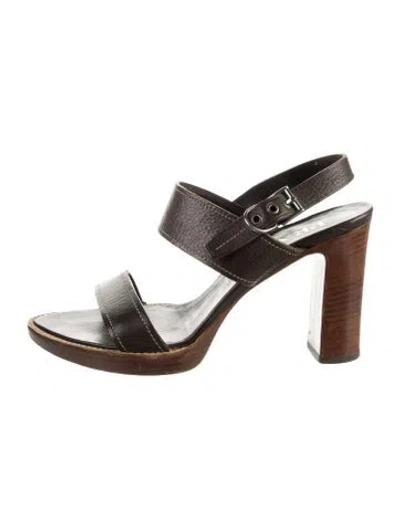 Pre-owned Prada Leather Slingback Sandals In Brown