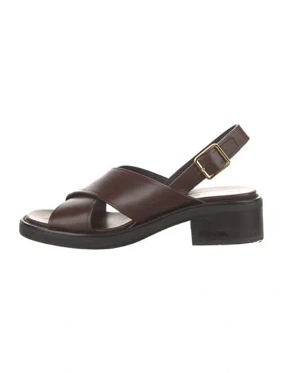 Pre-owned Prada Leather Slingback Sandals In Brown